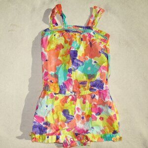 Girls 12 Months Bright Multi-Color Floral Sleeveless Summer Romper 100% Cotton